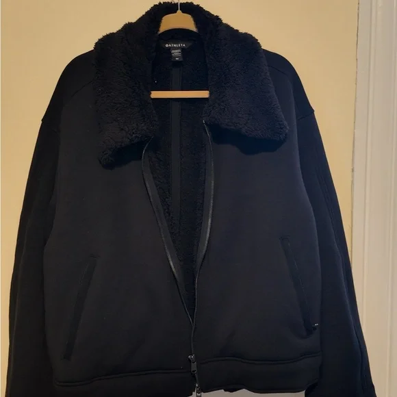 Athleta Sherpa Bomber Jacket 2X Black Zip Up Westbound Cozy Layer Lagonlook Fall - Picture 5 of 12